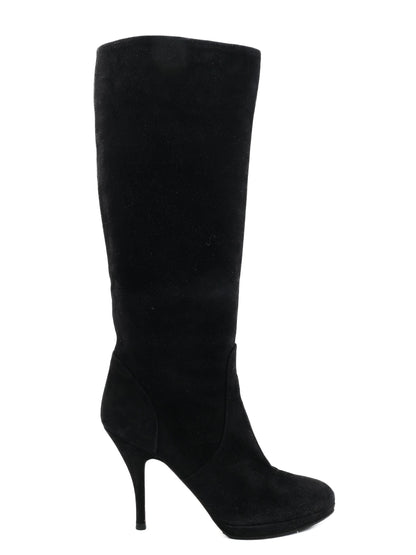 Good Salvatore Ferragamo Black Leather Knee-High Stiletto Boots Size 38.5