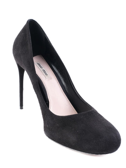 Excellent Miu Miu Black High-Heeled Stiletto Shoes Size 41.5 Leather