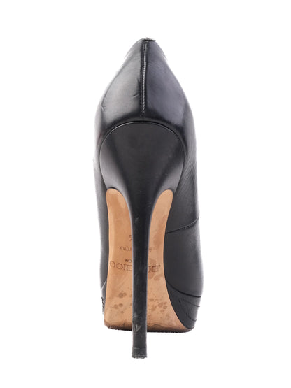 Excellent Jimmy Choo Black Leather High-Heeled Peep-Toe Shoes Size 37.5