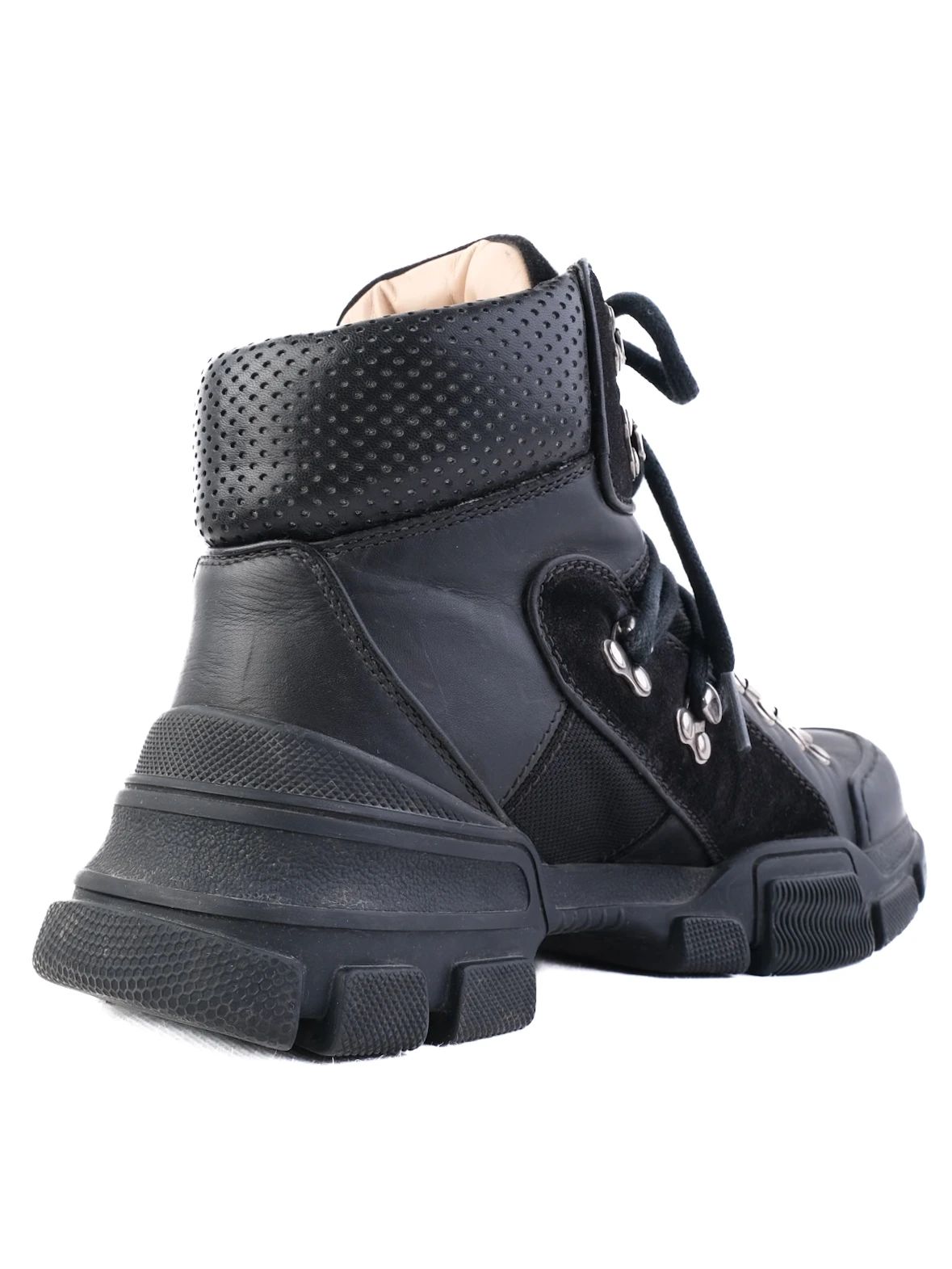 Excellent Gucci Black Leather High-Top Hiking Boots for Women