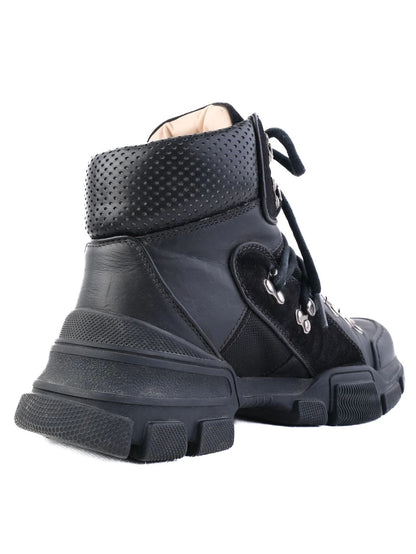 Excellent Gucci Black Leather High-Top Hiking Boots for Women
