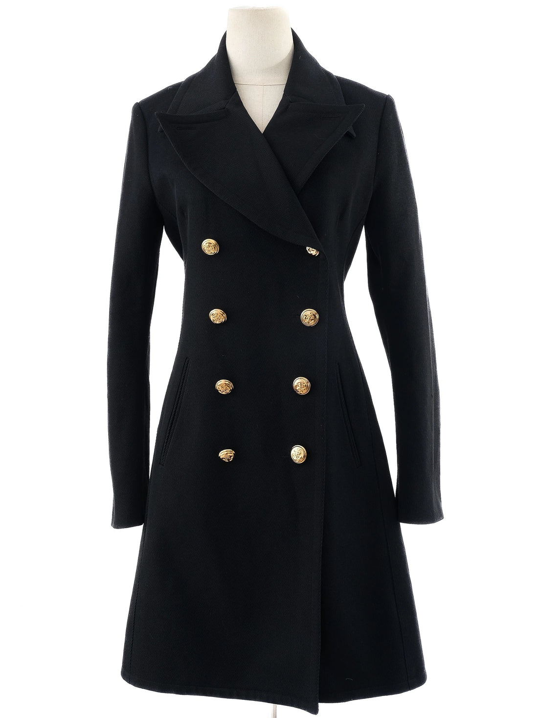 Excellent Alexander McQueen Black Wool Double-Breasted Coat Size M