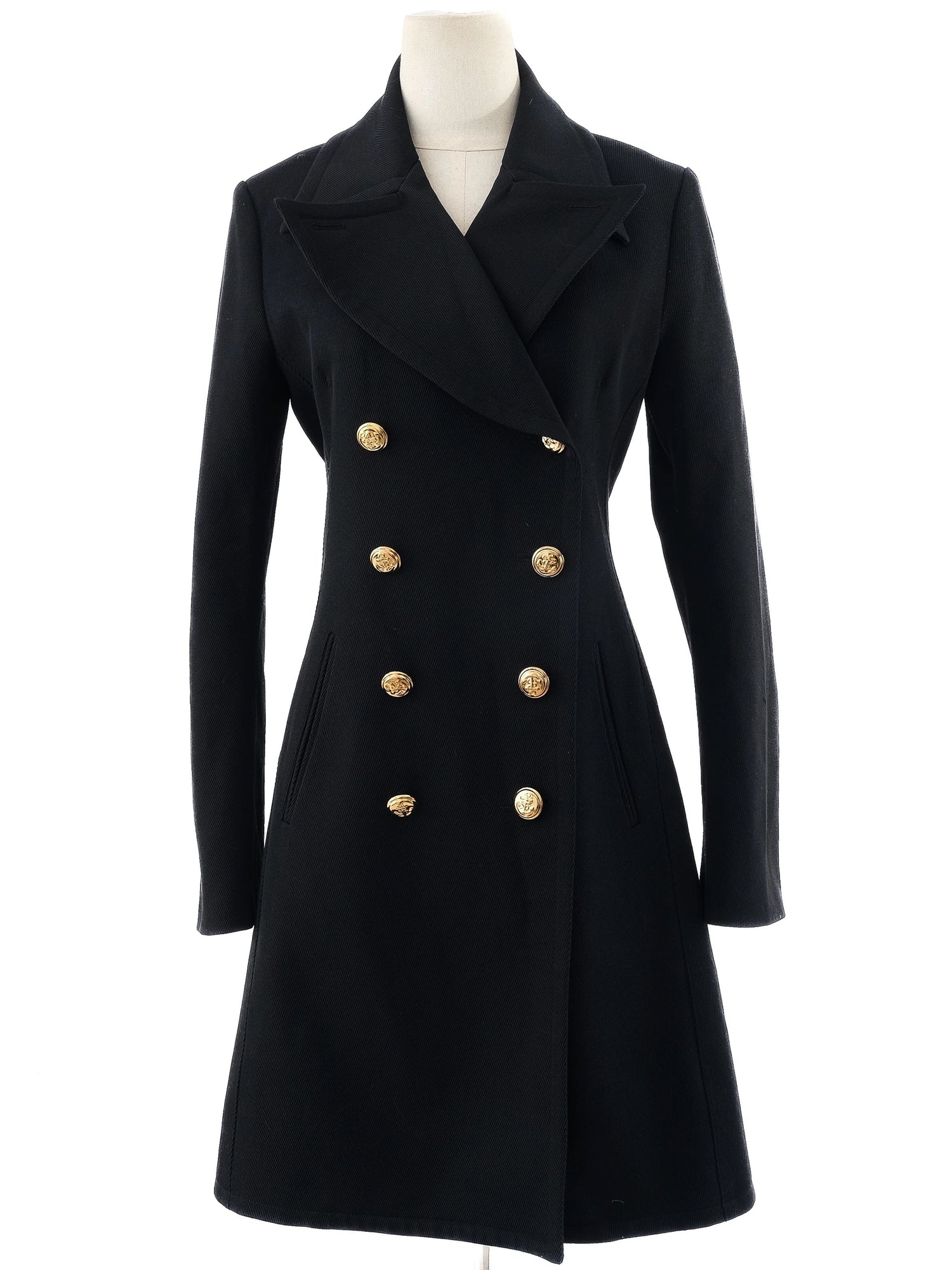 Excellent Alexander McQueen Black Wool Double-Breasted Coat Size M
