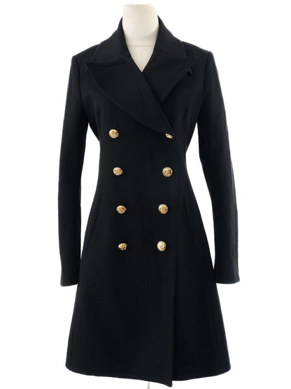 Excellent Alexander McQueen Black Wool Double-Breasted Coat Size M
