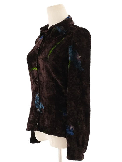 Excellent Sportmax Black Floral Blouse Size M Viscose Long Sleeve