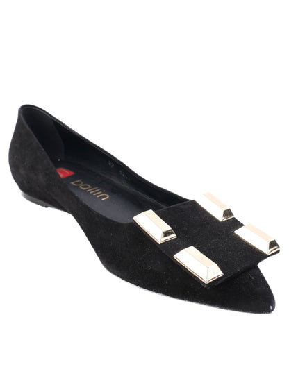 Good Ballin Black Leather Flat Shoes with Gold Embellishments Size 37