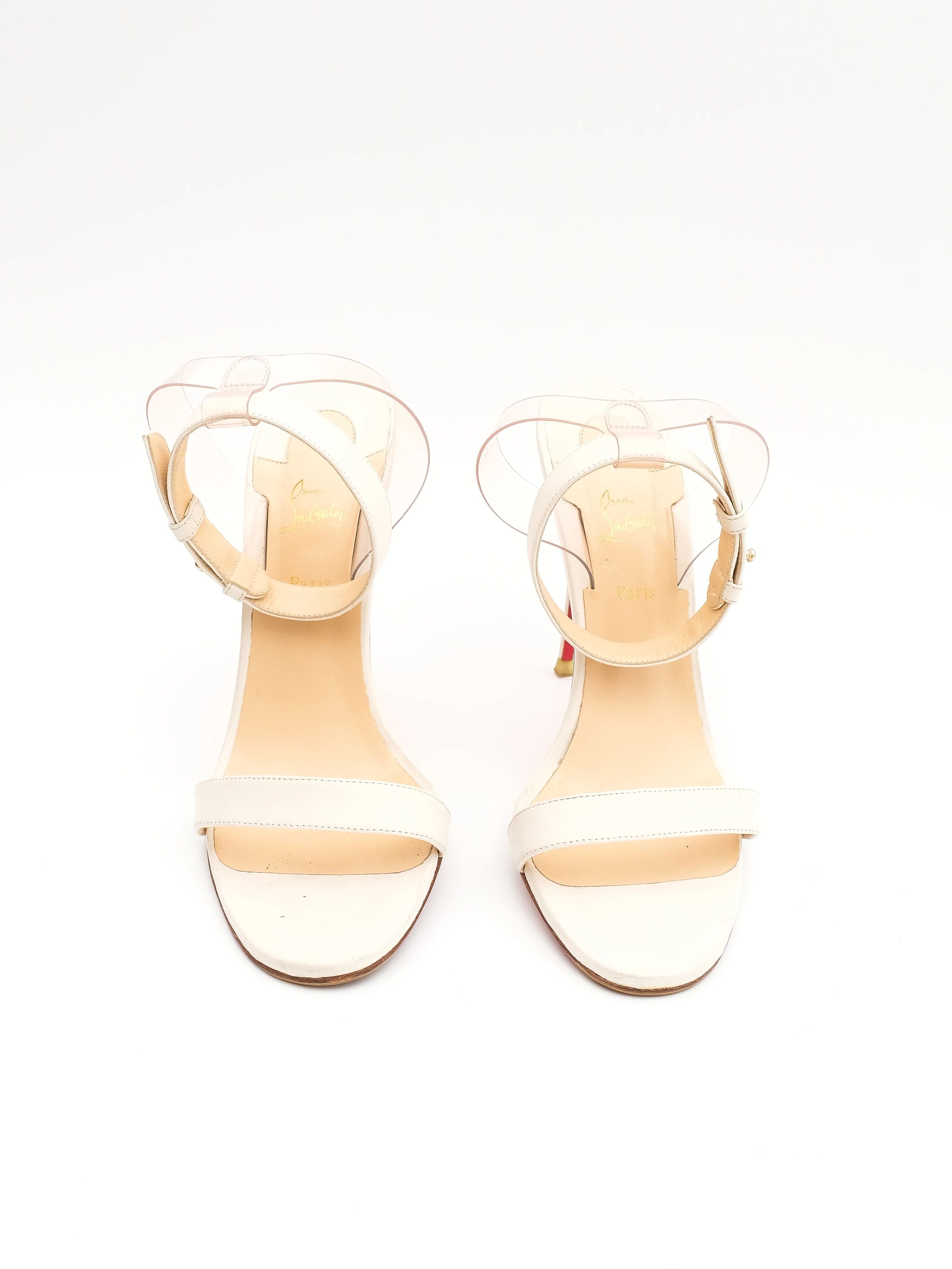 Christian Louboutin White Leather High-Heeled Sandals Size 38