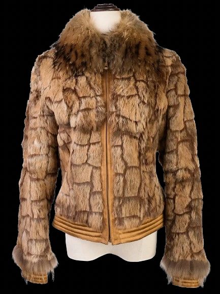 Excellent Gizia Orange Fur Jacket XS with Floral Embroidery