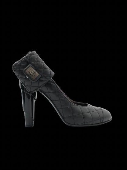 Excellent Chanel Black Leather High-Heeled Shoes Size 41