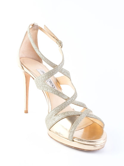 Excellent Jimmy Choo Yellow Leather High-Heeled Sandals Size 39