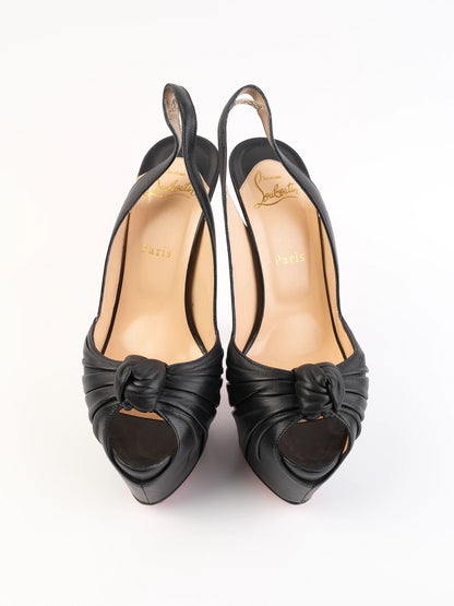 Excellent Christian Louboutin Black Peep-Toe Slingback Heels Size 38