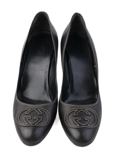 Excellent Gucci Black Leather High-Heeled Shoes Size 38 Women