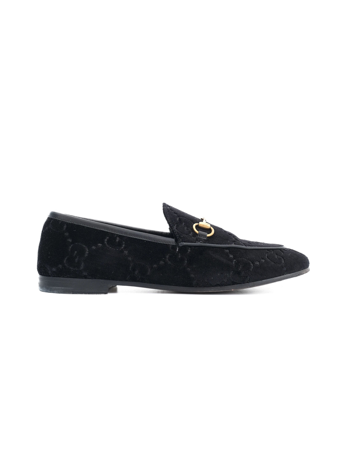 Excellent Gucci Black Genuine Suede Loafers Size 38 with Gold Bit Detail