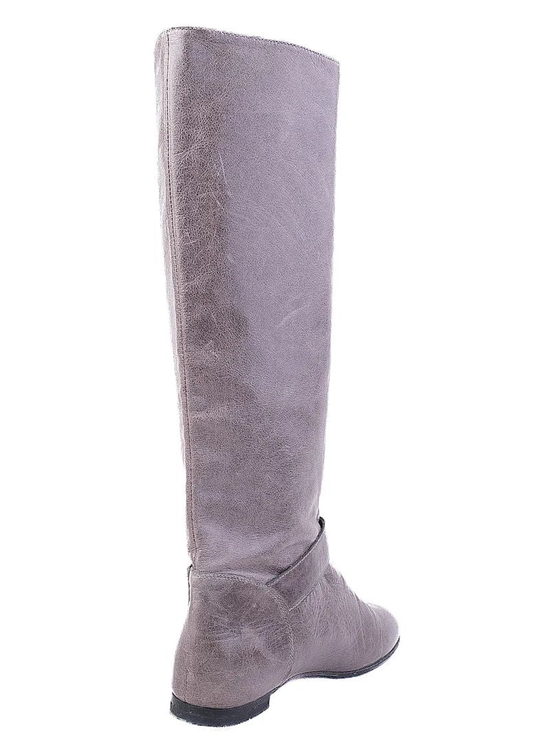 Red Valentino Gray Leather Knee-High Boots with Bow Detail Size 38