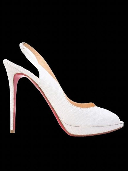 Perfect Christian Louboutin White Leather Slingback Heels Size 38.5