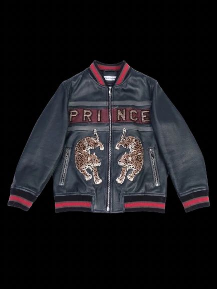 Excellent Dolce Gabbana Leather Kids Jacket Size 5 - Embroidered Design