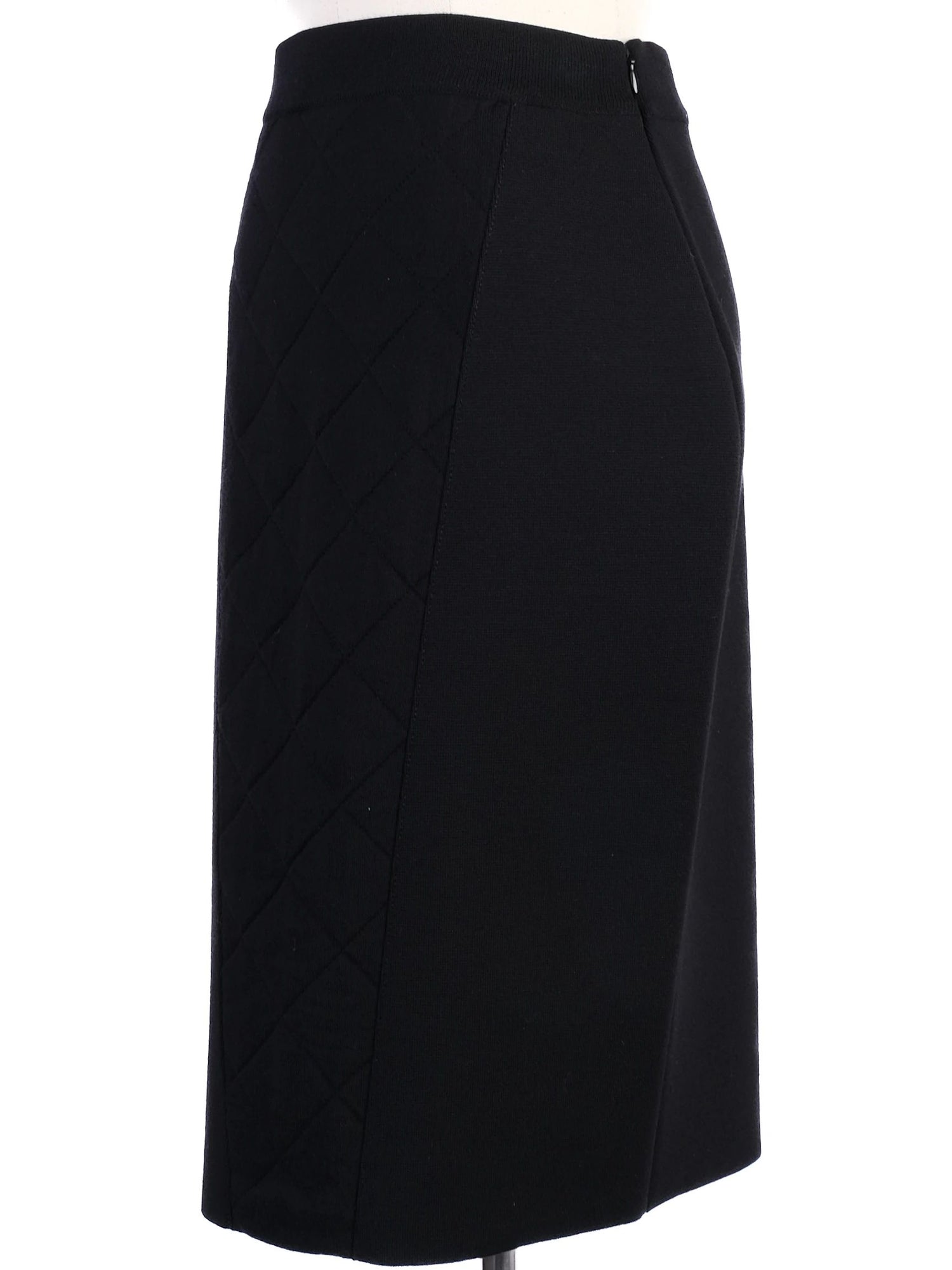Excellent Givenchy Black Wool Pencil Skirt Size S with Quilted Sides