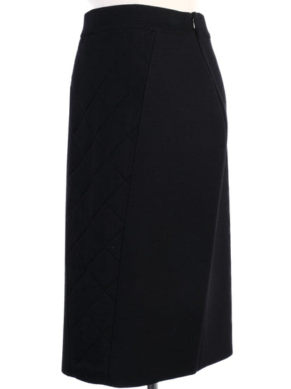 Excellent Givenchy Black Wool Pencil Skirt Size S with Quilted Sides