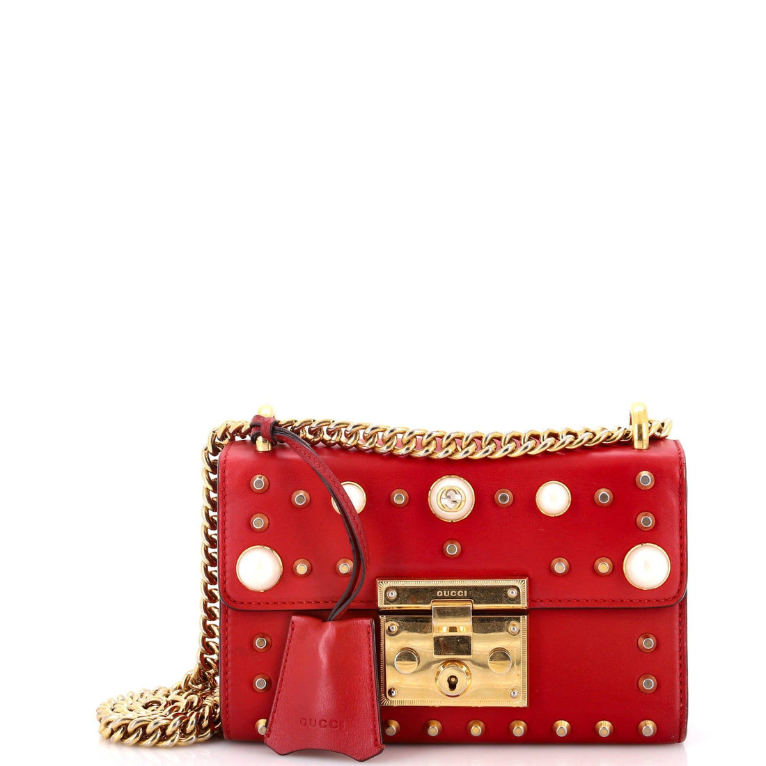 Gucci Padlock Shoulder Bag Small, Pearl Studded Calfskin