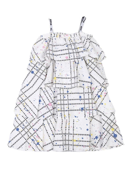 Excellent MSGM Kids Dress White Cotton Grid Pattern Size 12