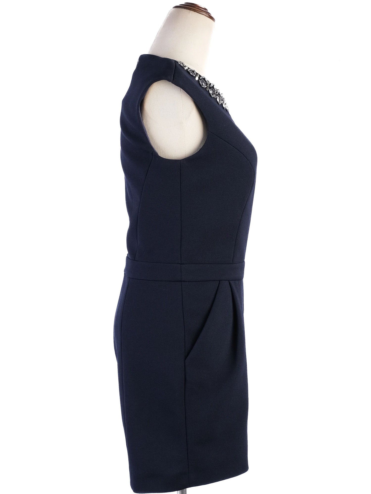 Excellent Ted Baker Navy Blue Sleeveless Romper Size S with Embellished Neckline