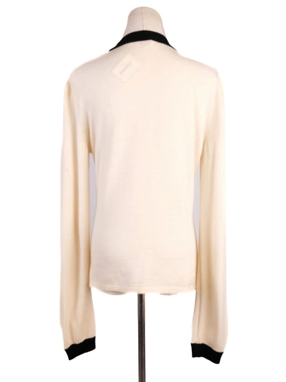 Excellent Valentino White Wool Cardigan Size M with Black Trim