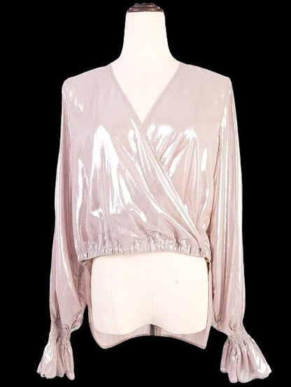 NEW Pinko Gray Long-Sleeved Polyester Top Size M Made in Italy