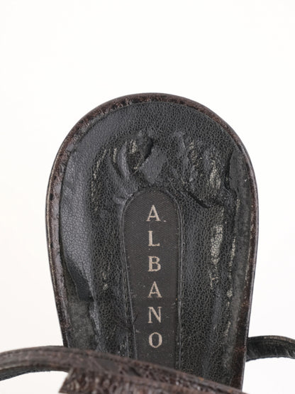 Good Albano Black Leather High-Heeled Sandals Size 38