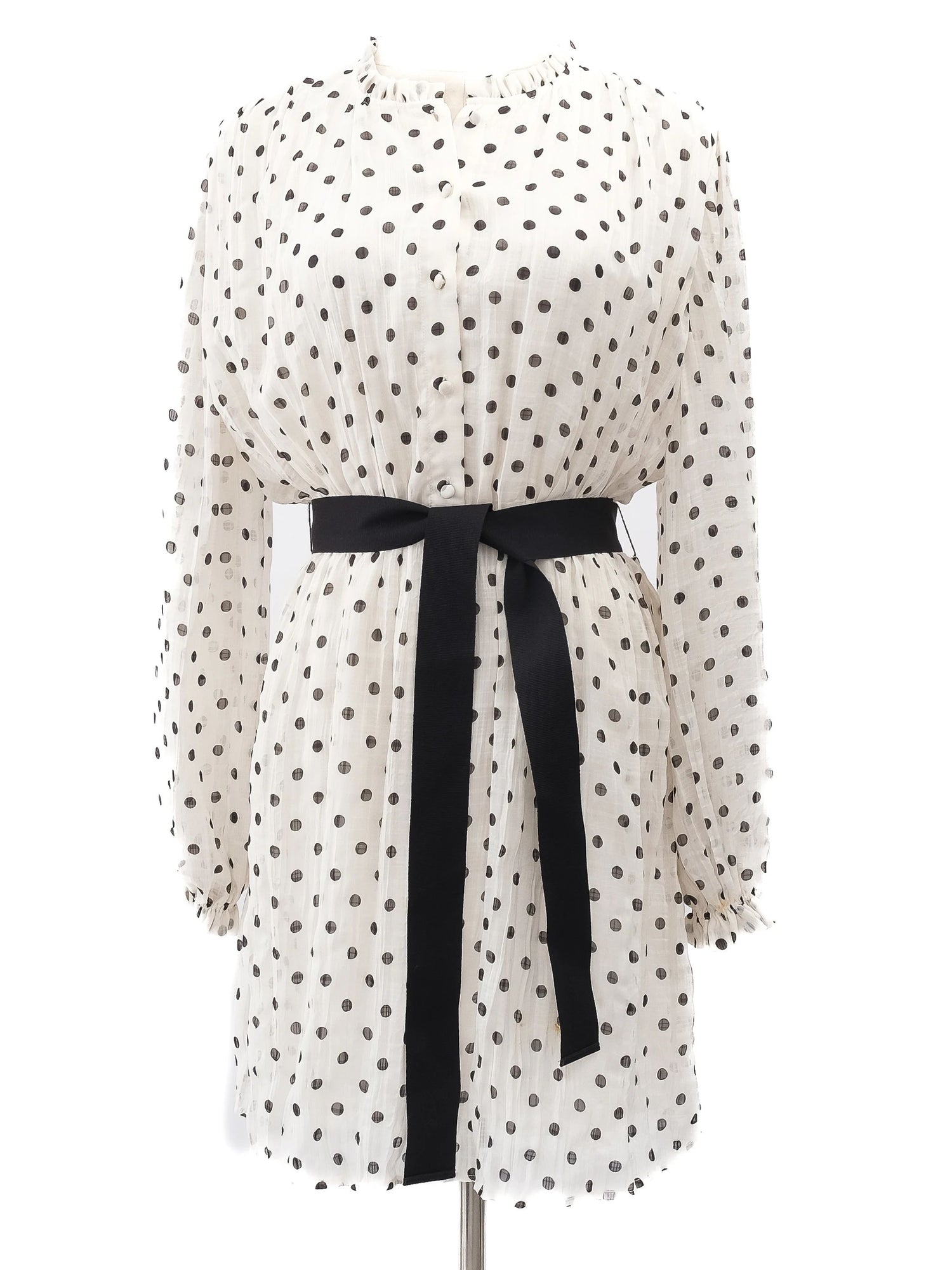 Excellent Maje White Polka Dot Dress Size S with Belt