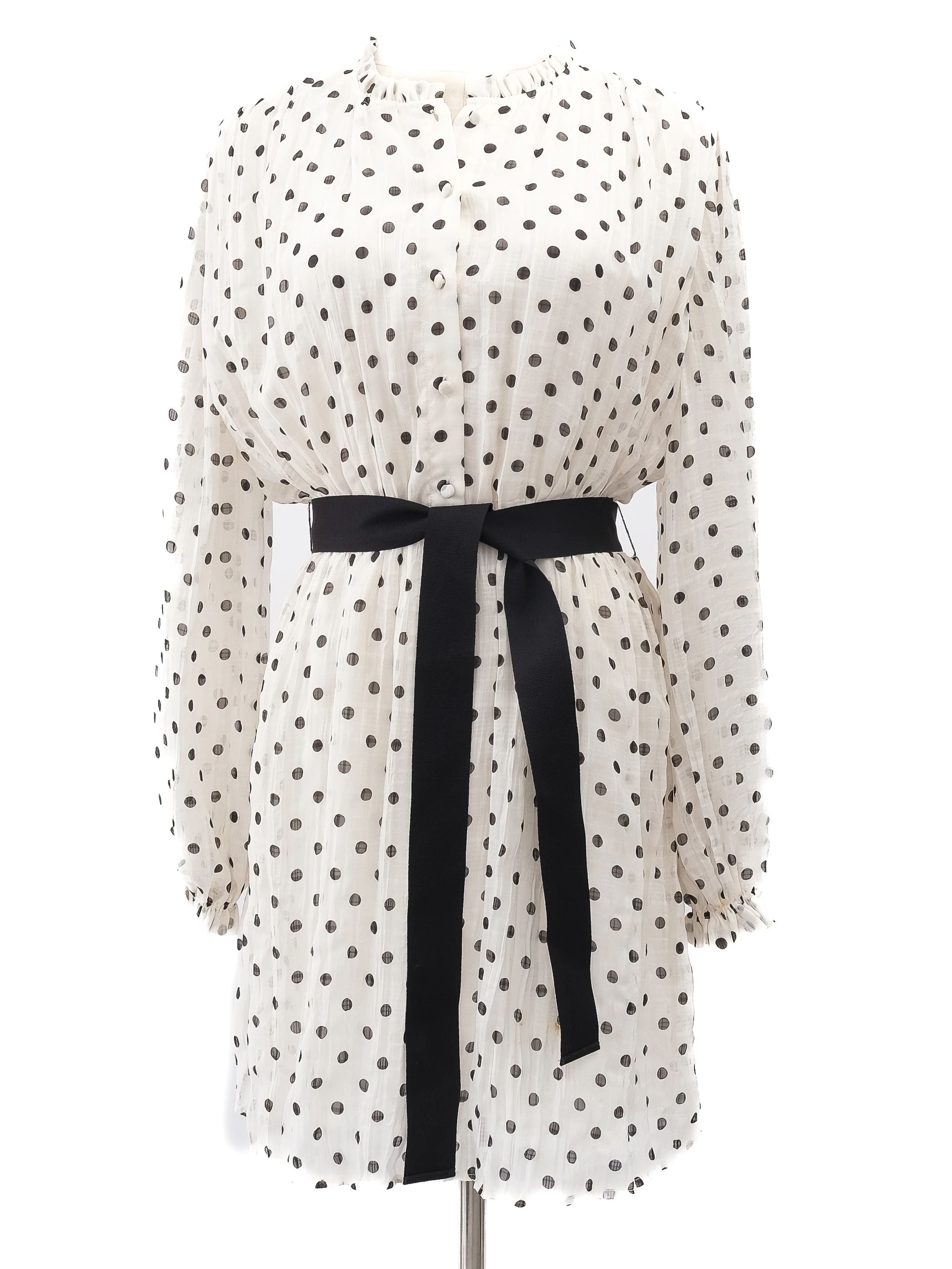 Excellent Maje White Polka Dot Dress Size S with Belt