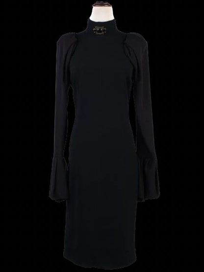 Excellent Elisabetta Franchi Black Long Sleeve Dress High Collar
