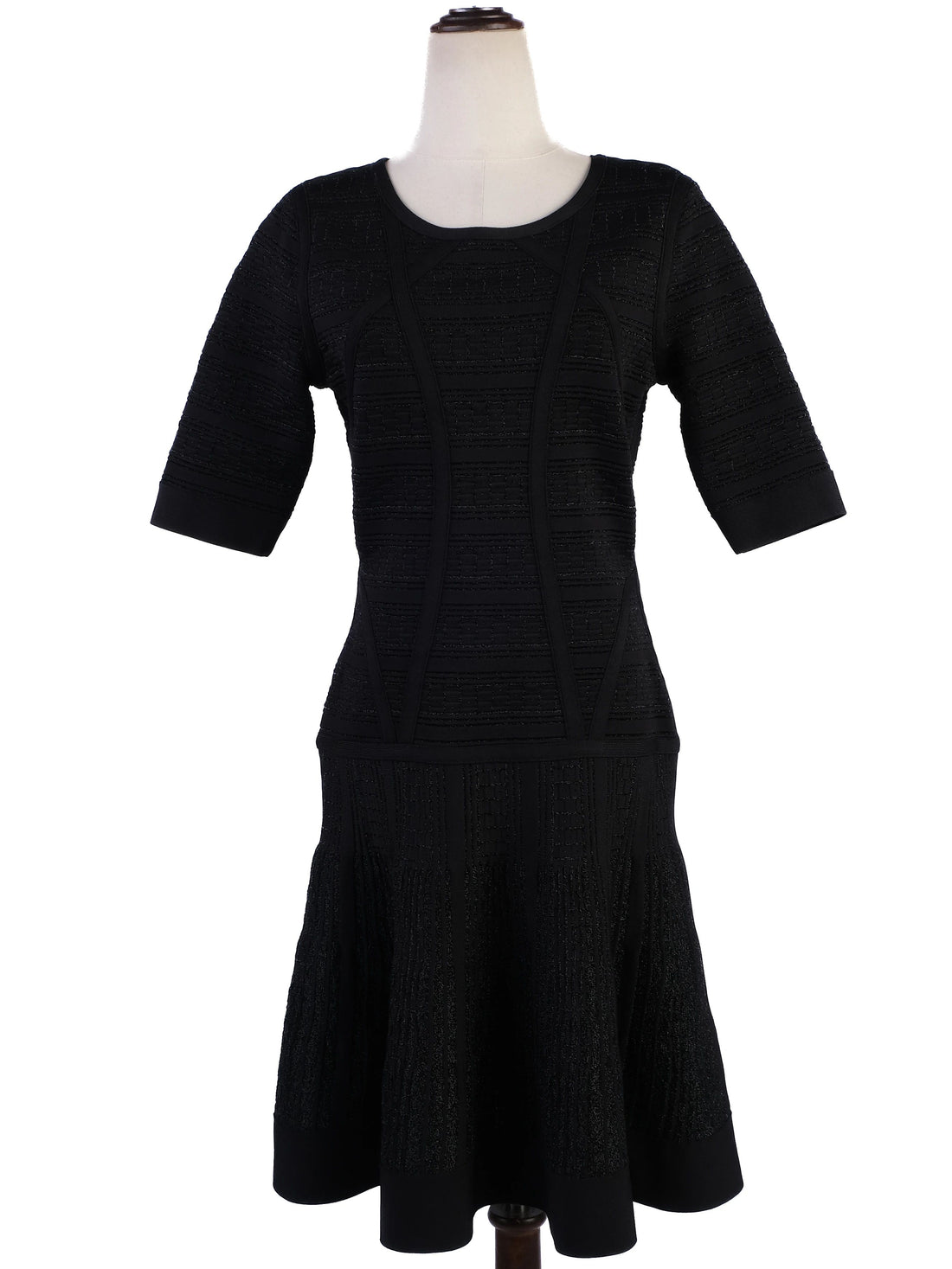Excellent Herve Leger Black Viscose Dress Size L with Flared Skirt
