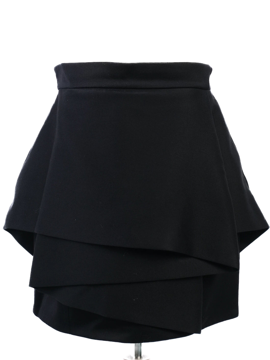 Excellent Balmain Black Wool Skirt with Layered Details