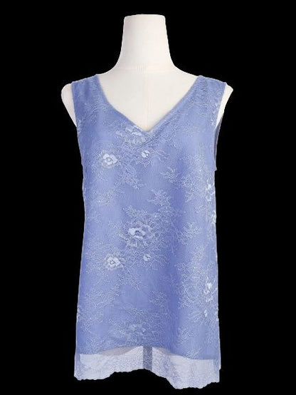 Excellent TWINSET Sleeveless Blue Lace Top Size S Floral V-Neck