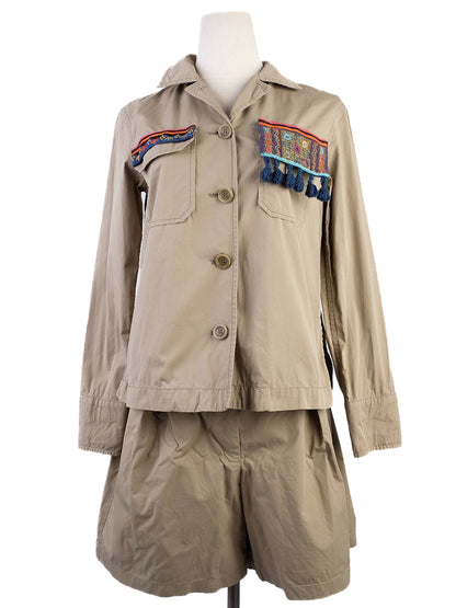 Excellent Weekend MaxMara Green Cotton Jacket &amp; Shorts Set Size L