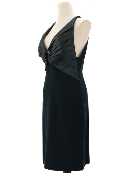 Excellent Roberto Cavalli Green Silk Dress Size L Deep V-Neck Sleeveless