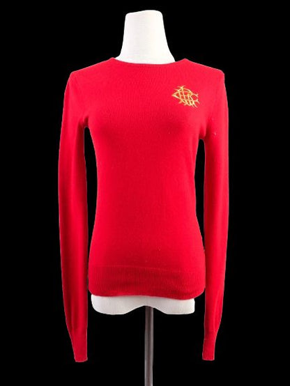 Excellent Ralph Lauren Red Cashmere Sweater Size S with Embroidery