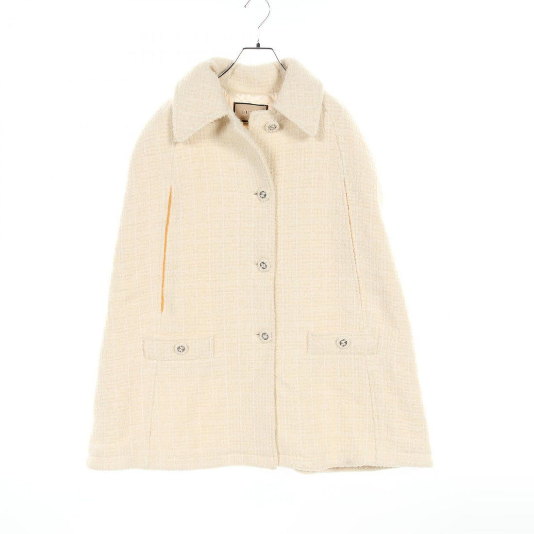 Gucci Boucle Wool Tweed Cape Poncho Coat 761739 Wool Nylon Beige