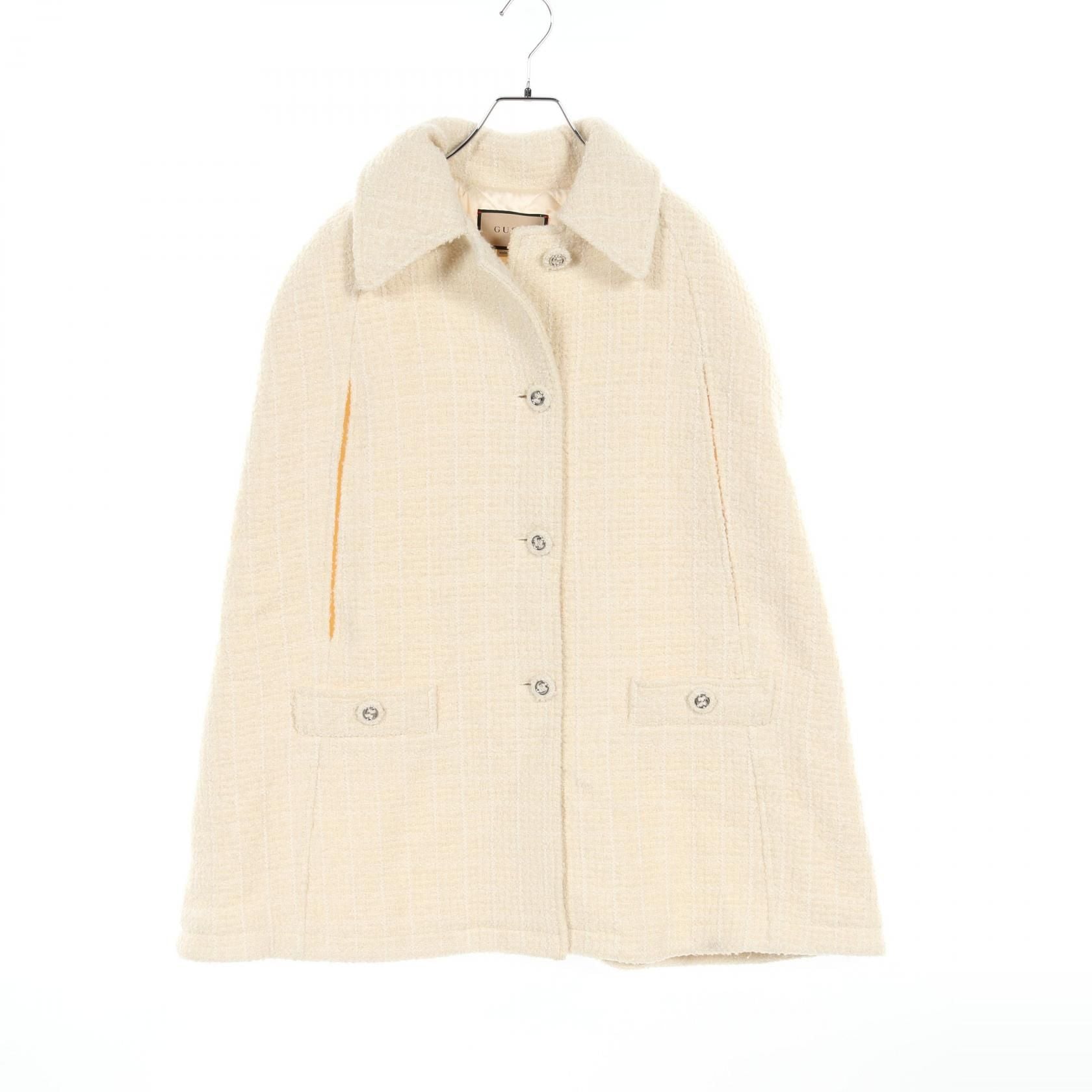 Gucci Boucle Wool Tweed Cape Poncho Coat 761739 Wool Nylon Beige 