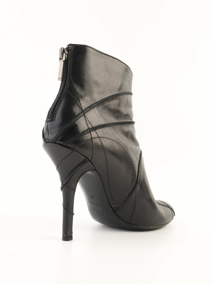 Excellent Dior Black Leather High-Heeled Ankle Boots Size 38