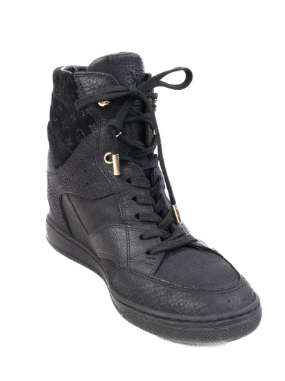 Excellent Louis Vuitton Black Leather High-Top Sneakers Size 37