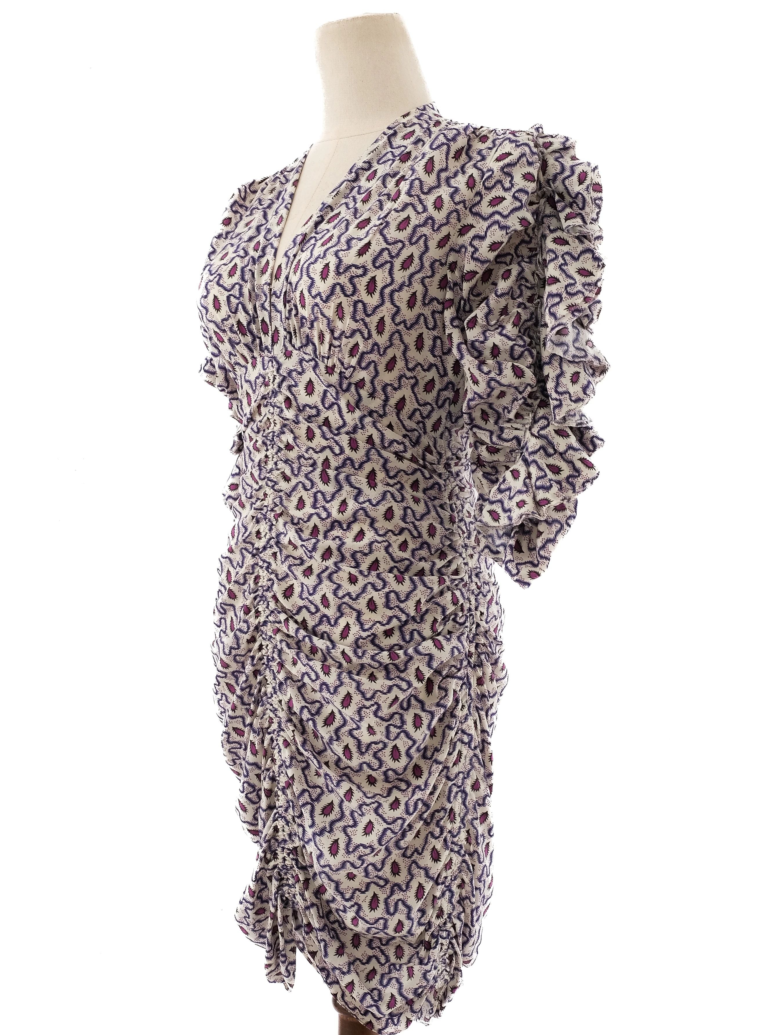 Excellent Isabel Marant Silk Dress V-Neck Ruffled Sleeves Size S