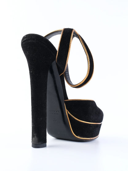 Excellent Gucci Black Genuine Suede Platform High-Heels Size 35