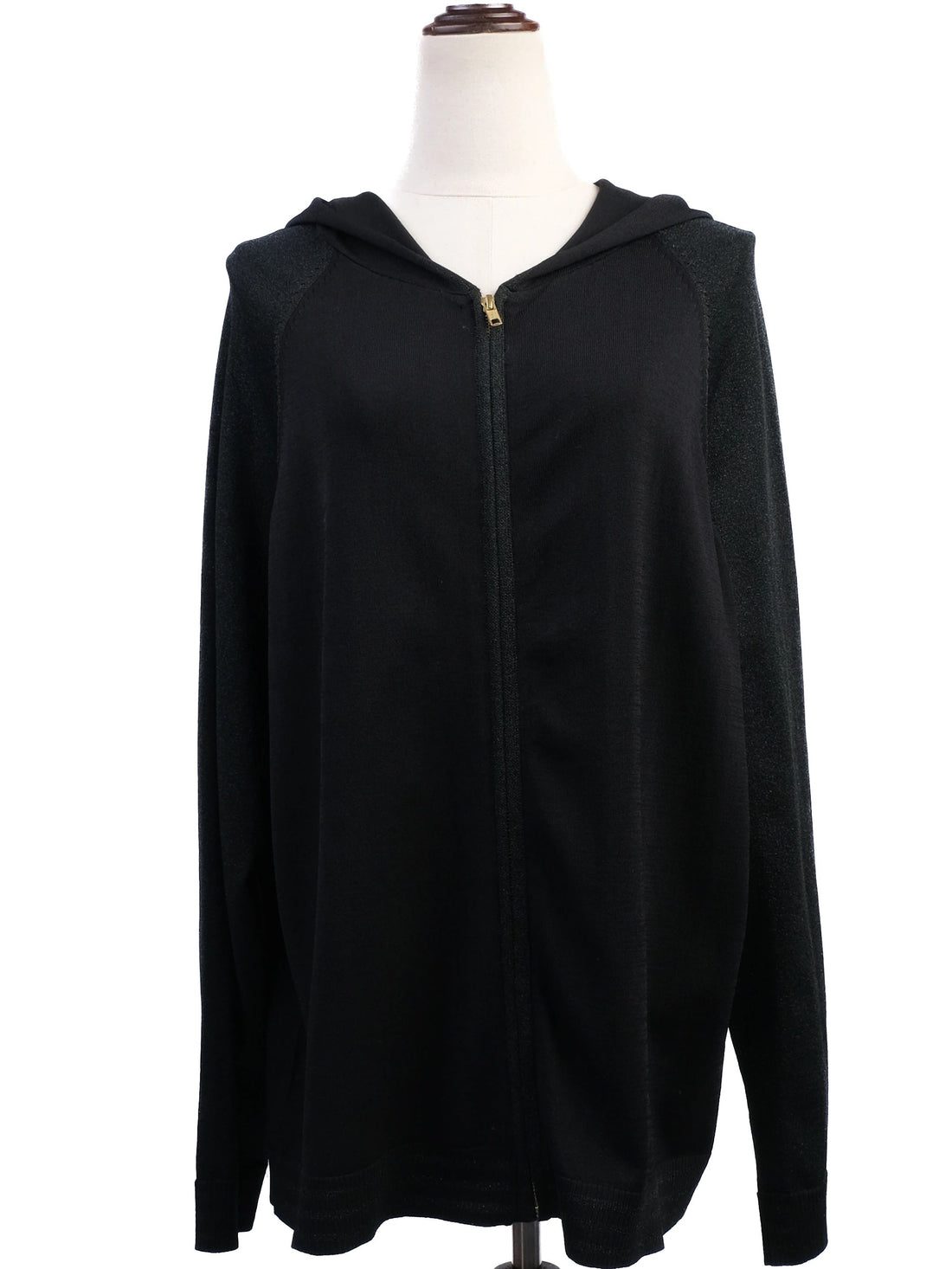 Excellent Marina Rinaldi Black Hooded Jacket XL Viscose YKK Zipper