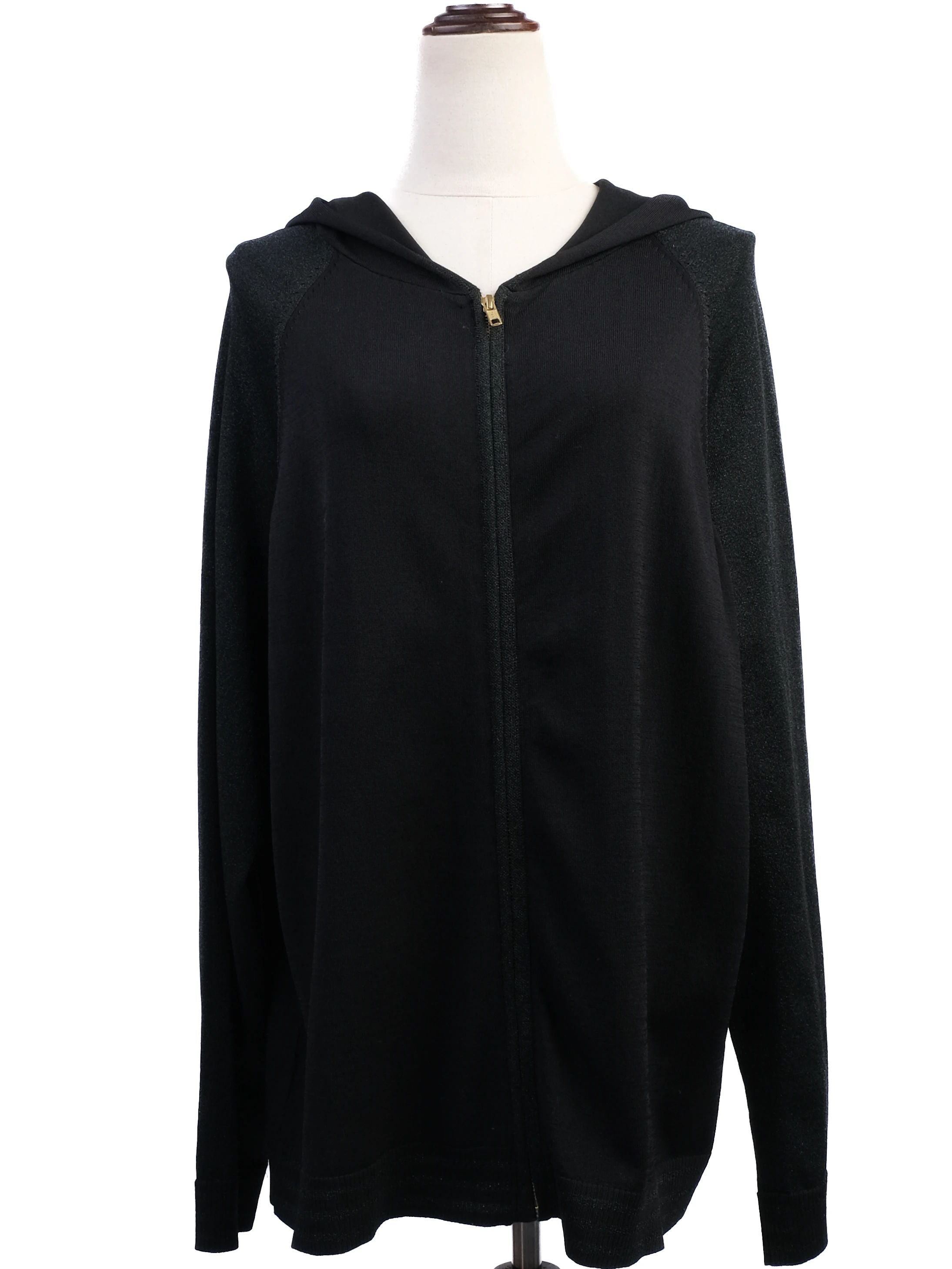 Excellent Marina Rinaldi Black Hooded Jacket XL Viscose YKK Zipper