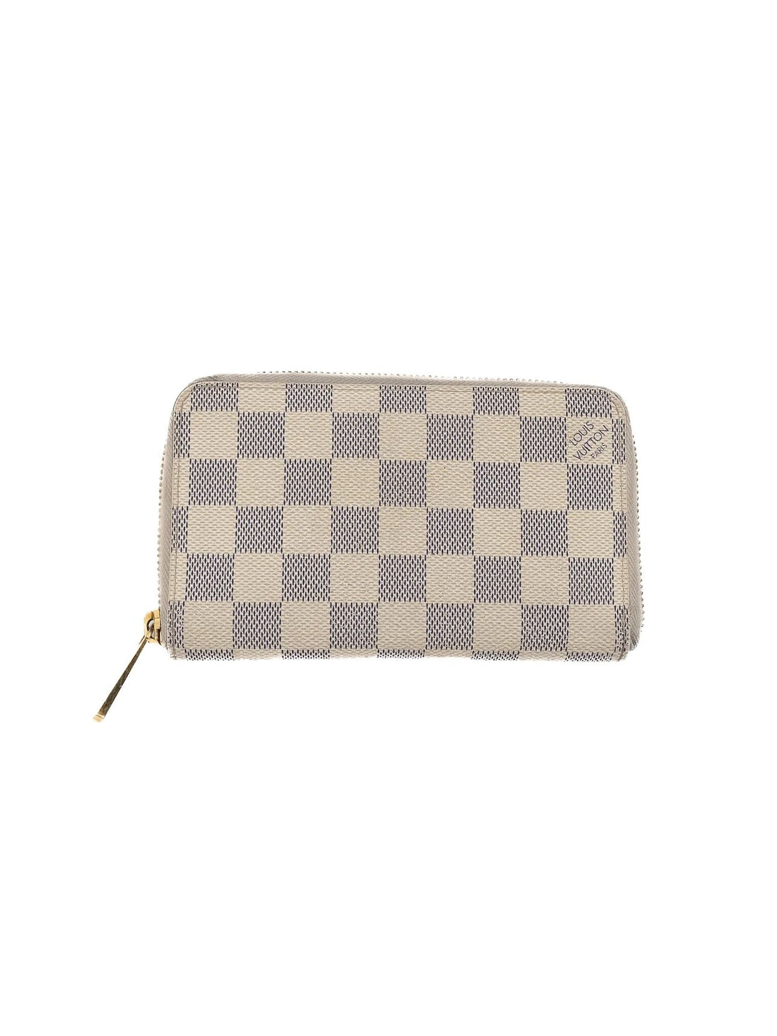 Excellent Louis Vuitton Checkered Leather Wallet with Gold Zipper