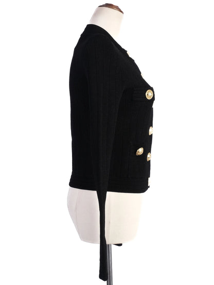 Excellent Balmain Black Ribbed Jacket Gold Buttons Size XS