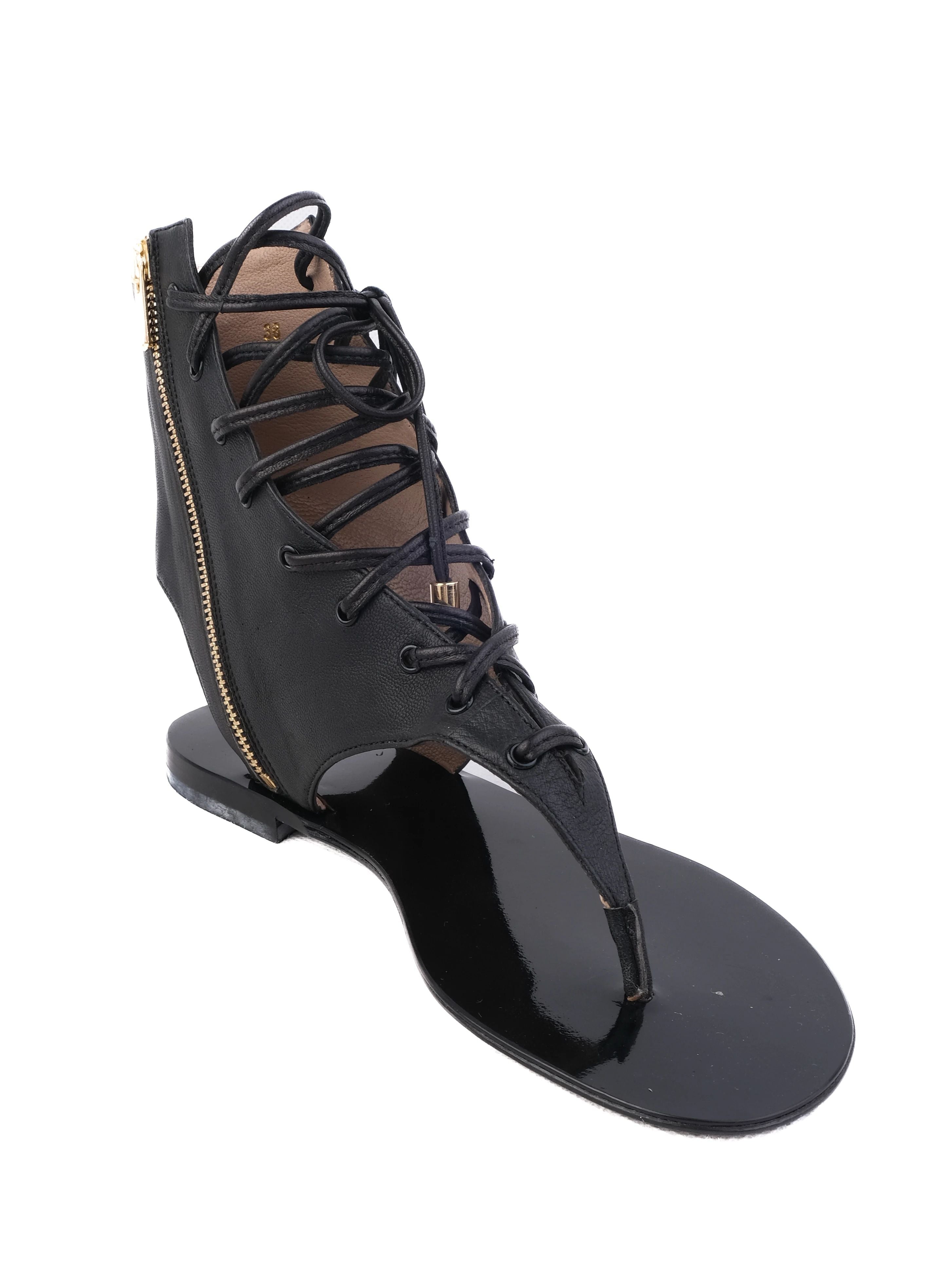 NEW By Malene Birger Black Leather Lace-Up Sandals Size 38