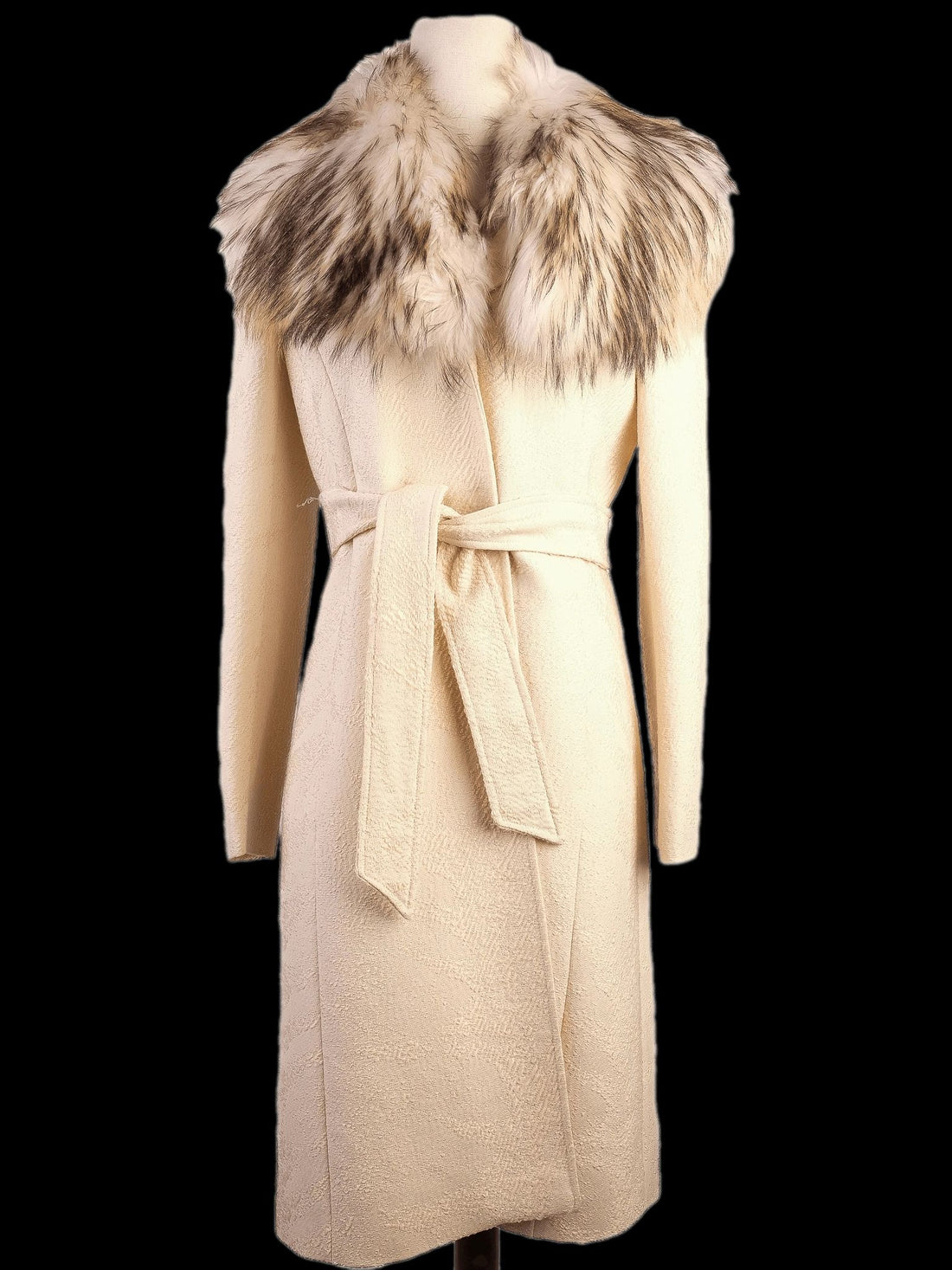 Excellent Valentino White Wool Coat with Fur Collar Size M