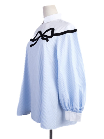 Excellent Weekend MaxMara Blue Striped Blouse with Bow Detail